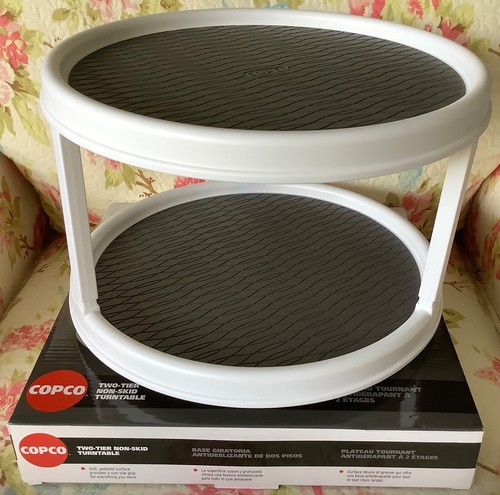 Copco Non-Skid 2-Tier Lazy Susan Turntable, 12-Inch, Gray/White New In Box - Picture 2 of 3