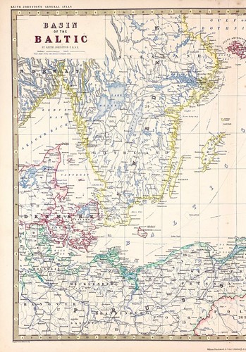 Mapa gráfico de la cuenca del Báltico por Keith Johnston Royal Atlas original 1869 - Imagen 3 de 6