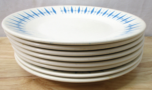 8 Mar-Crest 10" Dinner Plates Nest Stone MCM Atomic Blue Diamond Carousel VTG - Picture 15 of 17