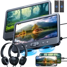 2x10.1" Screen Car DVD Player Headrest Monitor 1080P Video USB HDMI W/ Headset