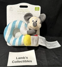 Disney Store Authentic Mickey Mouse Infant plush baby rattle toy blue white soft