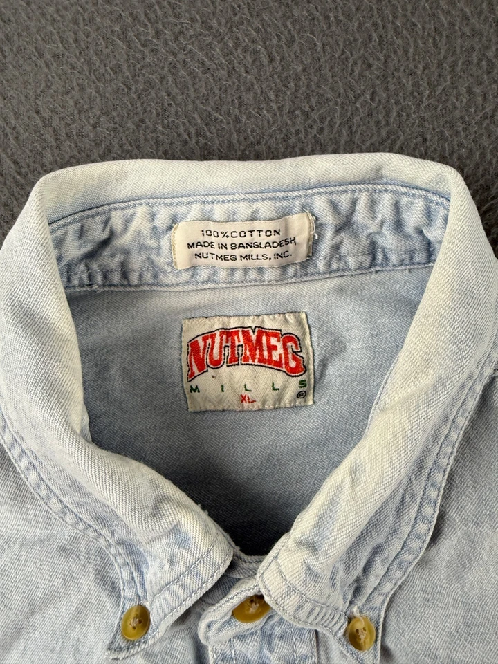 Nutmeg Shirt Men's XL Blue Denim VTG Y2K Cleveland Indians Flap Pocket Guardians - Image 4 of 4