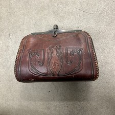 Leather Purse. Antique Vintage Hand Tooled Leather Purse With Suede Lining  