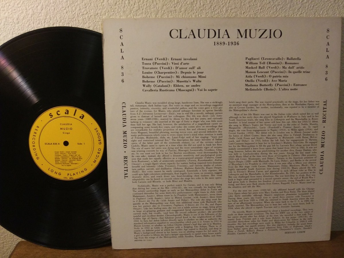 Claudia Muzio Sings LP Record Album NM, Scala 836 MONO | eBay