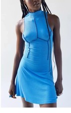 Urban Outfitters Size MED Deja Seamed Mock Neck Mini Dress Blue NWOT F15-4