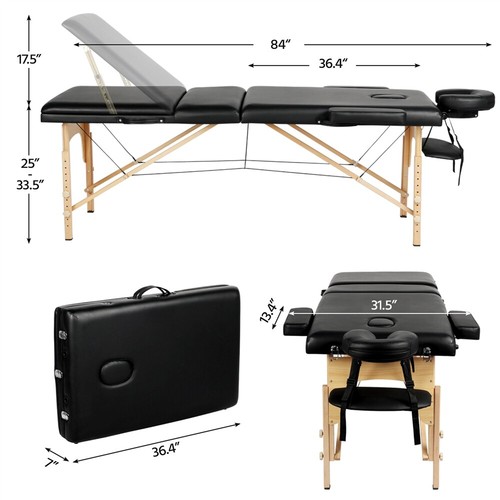Portable Massage Table Height Adjustable Salon Spa Bed Lashing Table 3 Folding - Picture 2 of 7