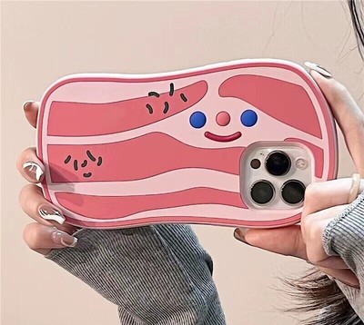 Pink Silicone Cute Bacon Girls Power for iPhone 13 Best Gift