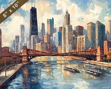 Chicago with iconic skyline oil painting 8x10 Print