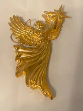 GOLD ACRYLIC Flying ANGEL HOLDING STAR ORNAMENT  Christmas Tree Ornament 6”