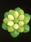 VTG. METAL GREEN ENAMEL FLOWER BROOCH 2.75" **READ**