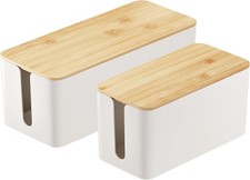 DELAMU 2 Pack Cable Management Box, Wood Lid Safe ABS Organizer White