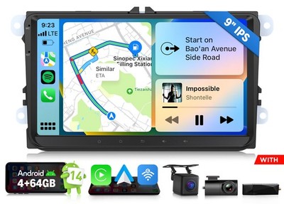 DAB+ 9'' IPS Android 14 4+64 Autoradio Navi CarPlay Für VW Golf 5 6 Bora Jetta T5