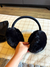 ZHENYEMEI Black Faux Fur Bluetooth Ear Muffs for Women Solid Round