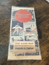Vintage 1937 STANDARD OIL CO Road Map Mississippi Arkansas Louisiana Road Map