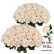 PCS Roses Velvet Realistic Artificial Flowers with Bendable Stems 48 Champagne