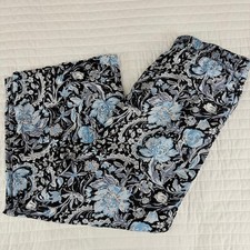 Tahari Blue Floral Paisley 100 Linen Wide Leg Crop Pants Womens Medium