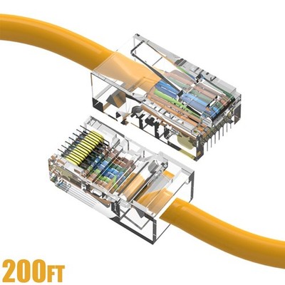 200FT Cat5e RJ45 Ethernet LAN Network UTP Cable Non-Booted Copper Wire Yellow