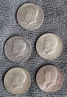 Lot of 5 circulated 1964 Kennedy Half Dollars - 90% Silver