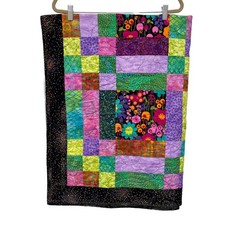 Homemade 40"X 54" quilt TEAPOTS CAT ELEPHANT OWL HOUSE FLORAL COLORFUL