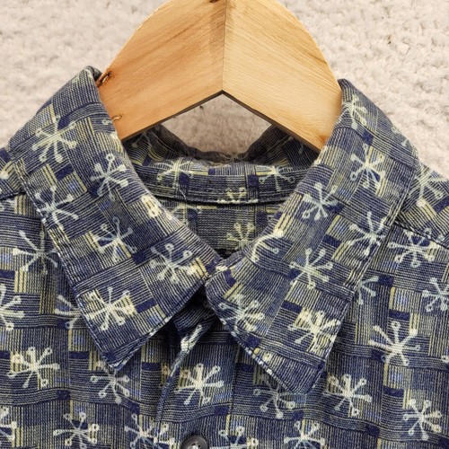 J Ferrar Mens Shirt Medium Butto Up Short Sleeve Patchwork Star Rayon - Picture 11 of 18