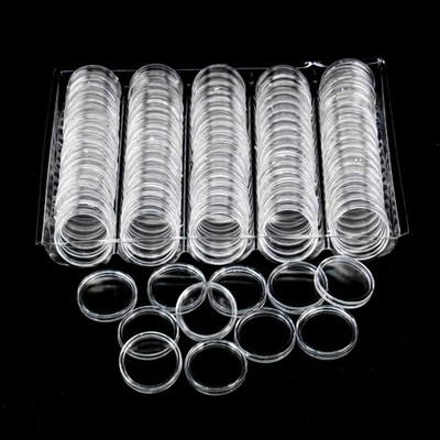 100 Pack 25mm Coin Capsule, Clear Round Plastic Coin Container Capsule, Collec