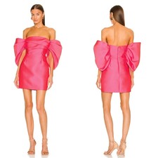 Solace London Elina Off the Shoulder Puff Sleeve Mini Dress Ultra Pink Sz 4 645