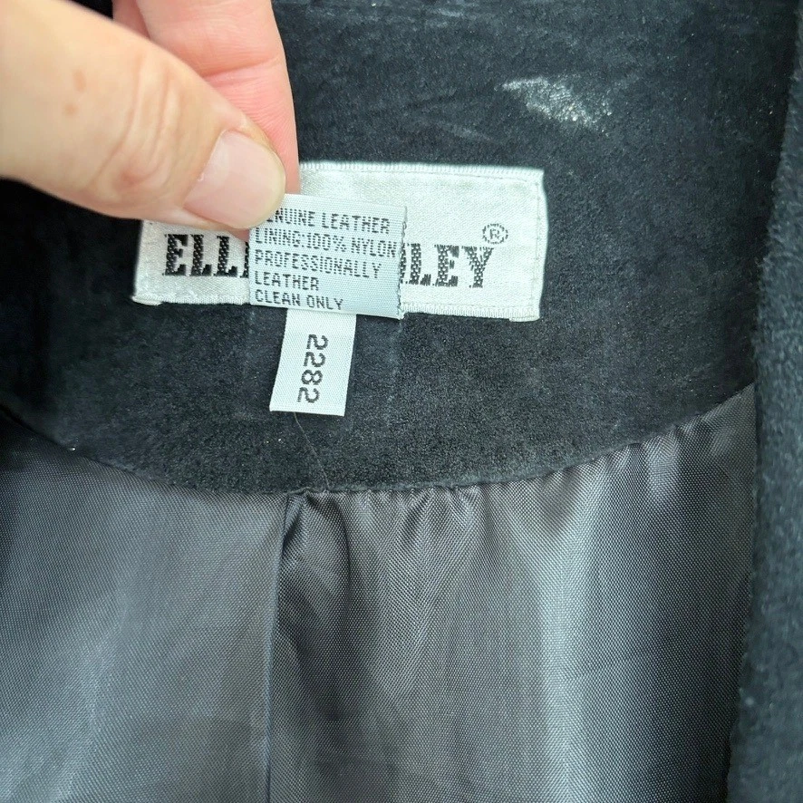 Ellen Tracy Black Suede Open Front Duster Y2K Cut Flare Hem Jacket Womens - Image 3 of 4