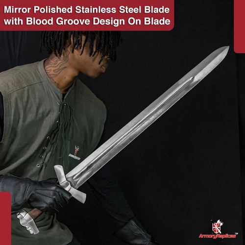 Medieval Hand Forged Gram Full Tang Slayer Fafnir Viking Sword + Leather Sheath - Picture 4 of 6