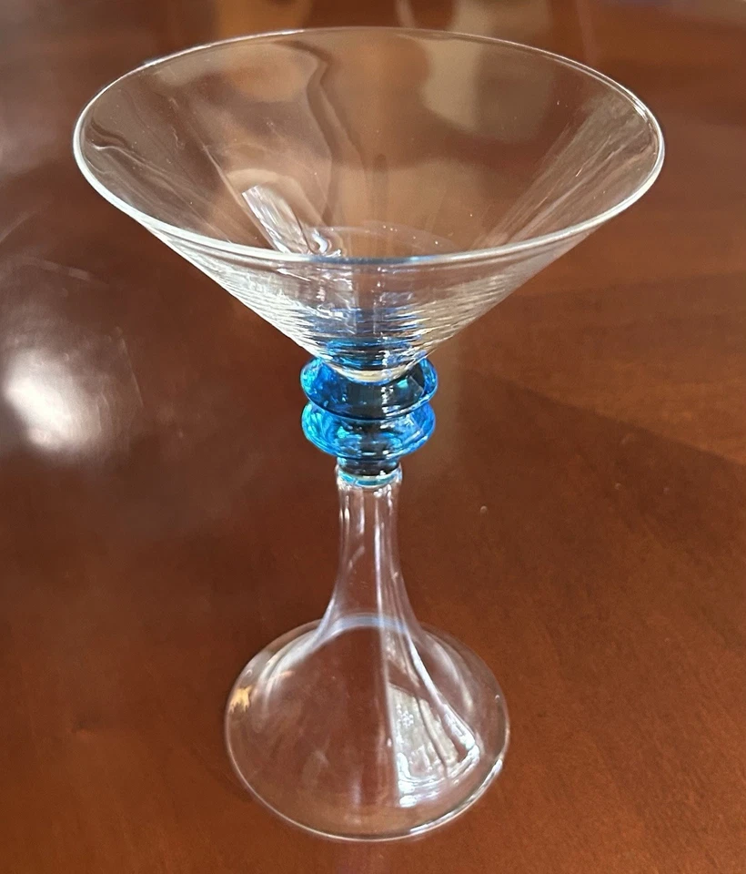 Three Collectors Edition Bombay Gin Sapphire Martini Glasses 2003 Blue Stem - Image 2 of 2