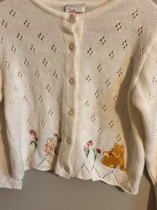 Vintage Disney Winnie The Pooh Piglet White Spring Cardigan Girls 4 5 4T Sweater