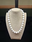 Vintage Milk Glass Round Bead Necklace Hand Knotted Goldtone Ring Clasp 16” 1950