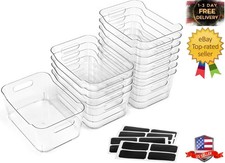 12 Pack Clear Plastic Storage Bins with Labels for Kitchen Pantry Office RV