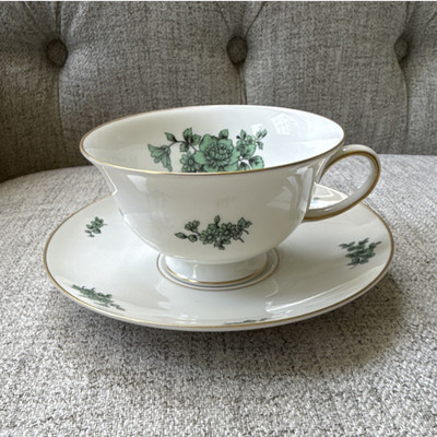 Rosenthal Aida 622 Porcelain Tea Cup & Saucer Set Green Floral Gold Germany
