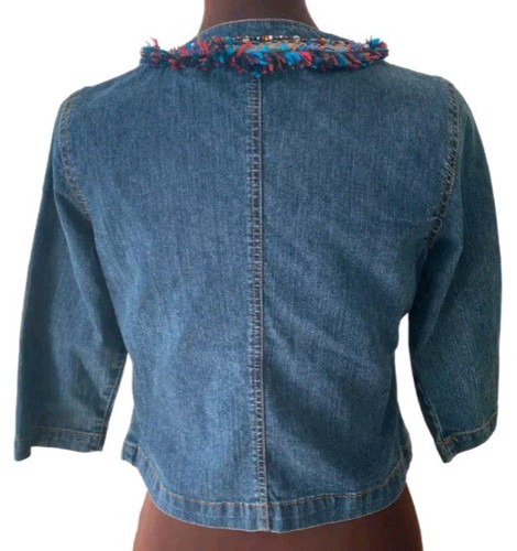 Womens Ruby Rd Denim Jean Jacket Trimmed Long Sleeve Zip Front Size 12 - Picture 2 of 3