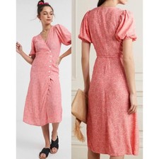 NWOT Faithfull the Brand Fran Floral-Print Crepe Midi Wrap Dress Pink Women 4/S