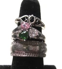 LOVELY VINTAGE STERLING SILVER RING LOT OF 3 SZ. 7 - 8 - 8 -W/ CZS & NAMES