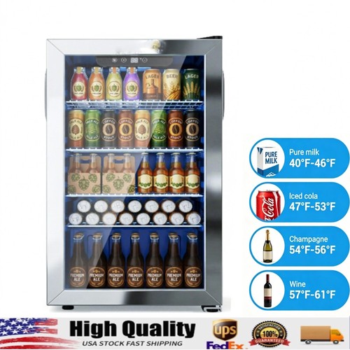 130 Can Mini Fridge Beverage Refrigerator Cooler Soda with Glass Door for Home