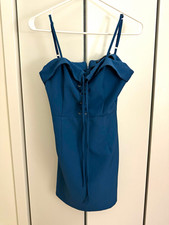 Nasty Gal Blue Strappy Sleeveless Sweetheart Solid Mini Dress Lace-Up Zip 2