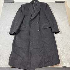 Mark Alexander Cashmere Coat Men 42R Black Overcoat Trench Double Breasted