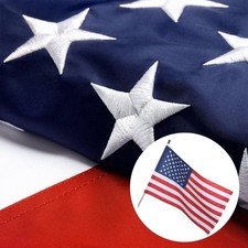 Pole Sleeve American Flag, 210D Polyester Heavy Duty Outdoor Flag, Embroidered