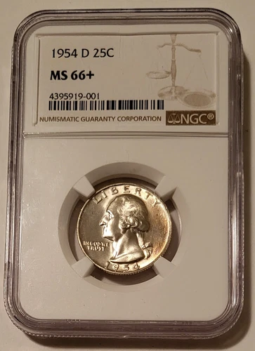 1954 D Washington Quarter Unc MS66+ NGC Light Toning