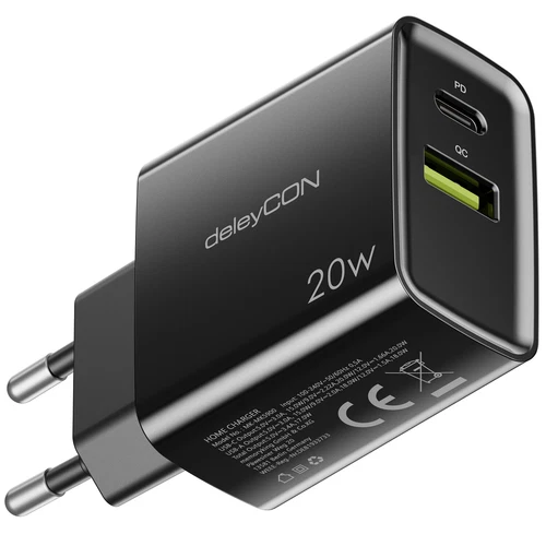 Ladegerät USB-C USB-A 20W 3A Ladeadapter Schnellladegerät PD Netzteil Steckdose