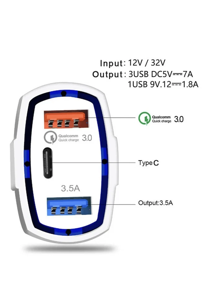 3-Port USB Fast Rapid Car Charger Adapter Type C Port for Android Samsung Galaxy - Image 4 of 4