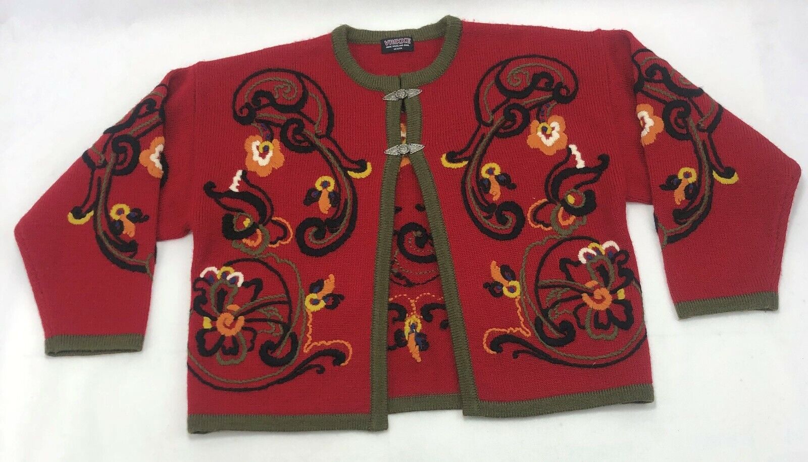 Vrikke Wool Norwegian Floral Red Cardigan Sweater… - image 11