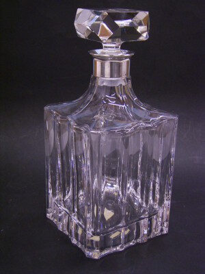 WHISKY- DEKANTER, KRISTALL MIT SILBERMONTUR 925, EMIL HERMANN, WALDSTETTEN
