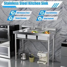 3-Compartment Sink Bowl Kitchen Stainless Steel Catering Prep Table Washing Sink