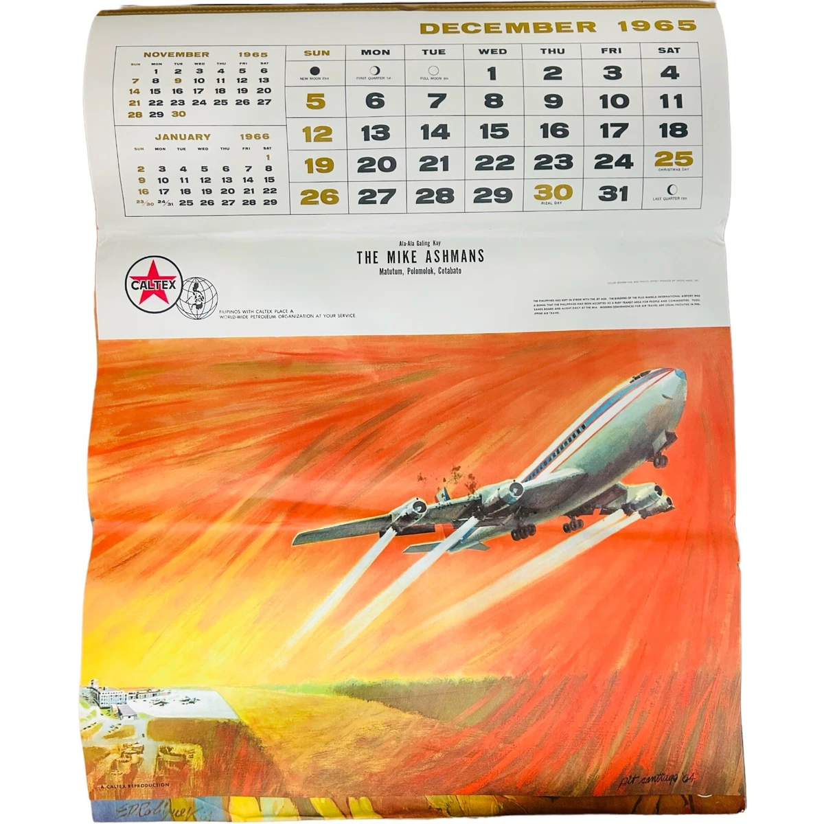 Vintage CalTex Oil Mike Ashmans Limited 1965 Calendar January December 23”x  18 | eBay