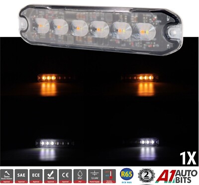 6 LED Bernstein Weiß Recovery Strobe Blinkgitter Lightbar LKW Leuchtfeuer R65 ECE