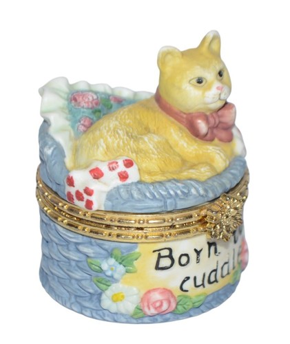 Vintage Kitty Cat Trinket Box Born to Cuddle Blonde Yellow Kitten Crazy Lady - Picture 7 of 8