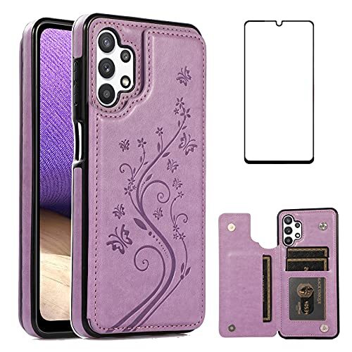 Samsung Galaxy A32 5G 6.5 inch Purple Case with Tempered Glass Screen Protector